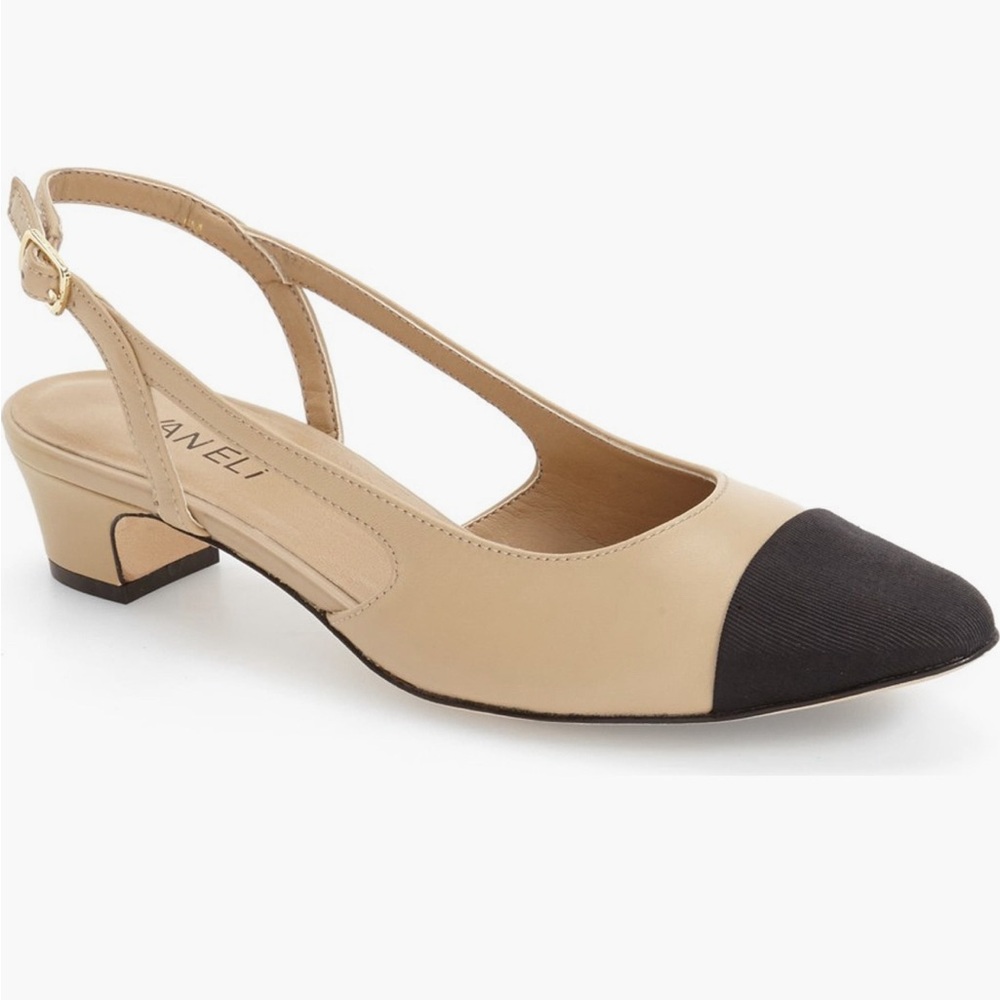 Vaneli Tan and Black Slingback Loafers
